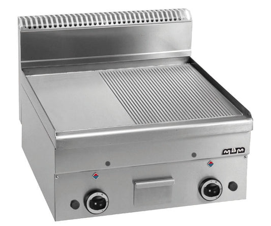 FRY-TOP A GAS – ½ PLAQUE LISSE - ½   PLAQUE RAYEE Eurotec France , MBM