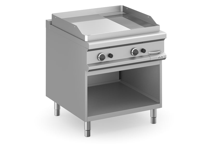 FRY-TOP A GAZ-2/3 PLAQUE LISSE-1/3 RAYEE CHROMEE