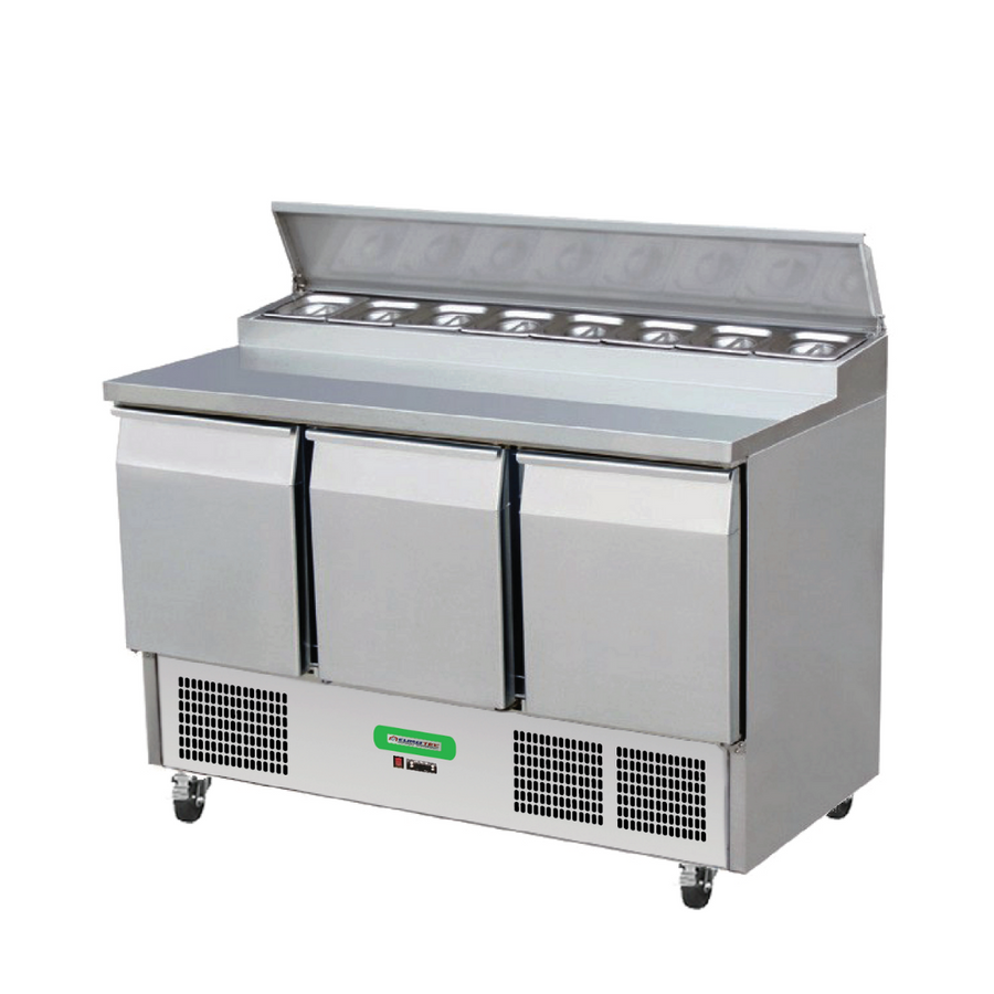 Saladette réfrigérée 3 portes COMPACT plan de travil en inox