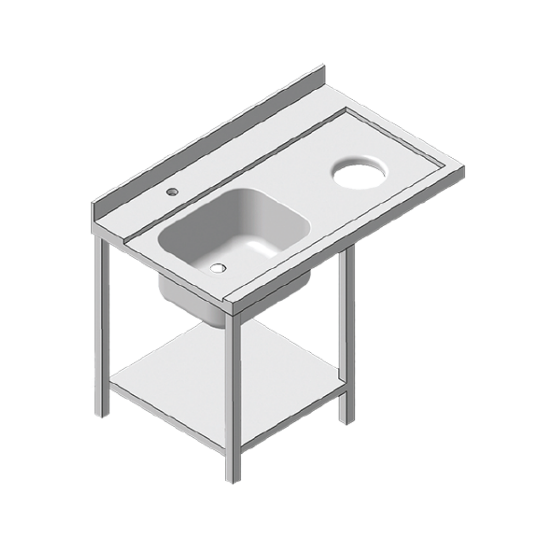 Table Entrée 2pieds+1Bac Gauche/Droite +TVO Longueur 1200 Pro EUROTEC