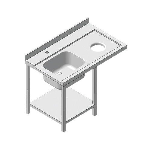 Table entrée 2 pieds+1 bac gauche/droite +TVO longueur 1200