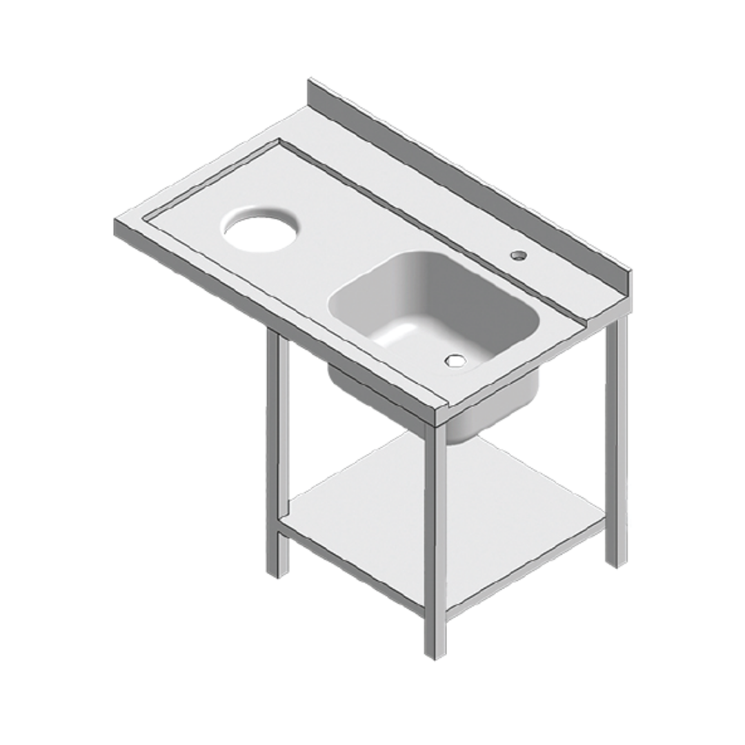 Table Entrée 2pieds+1Bac Gauche/Droite +TVO Longueur 1200 Pro EUROTEC