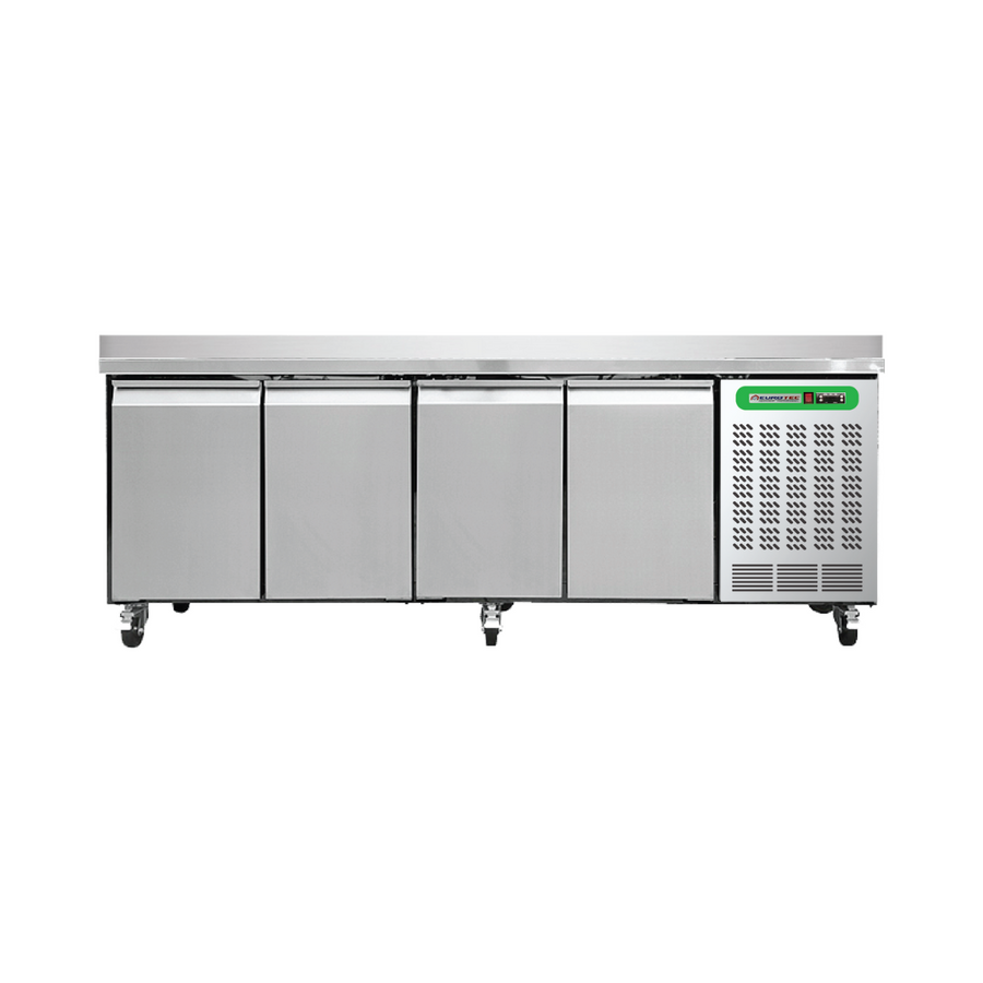 Table de travail réfrigérée avec dosseret 100 mm gastro 4 portes 530 L